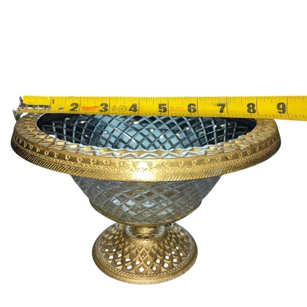 Vintage Brass & Cut Glass Pedestal Compote Bowl by Paradigm, India – 5.5” Tall - Picture 10 of 15